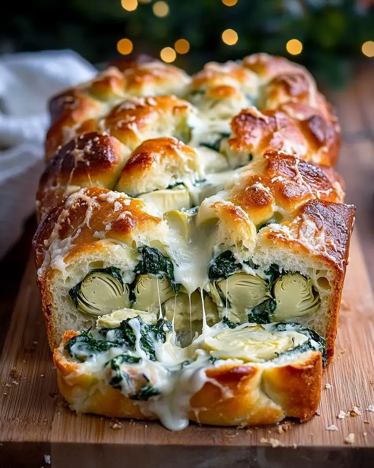 Spinach Artichoke Dip Pull-Apart Christmas Bread