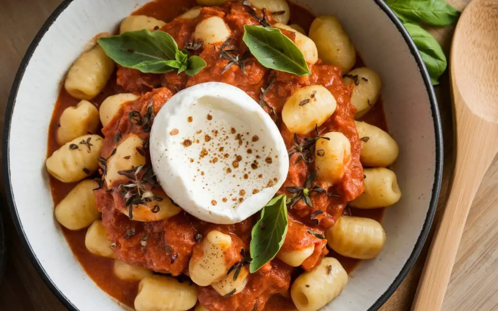 "30 Minute Creamy Tomato Gnocchi with Burrata