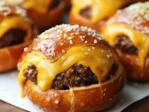 "Make these cheeseburger pretzel bombs—soft pretzel dough stuffed with juicy beef and cheese for the ultimate snack or appetizer."

