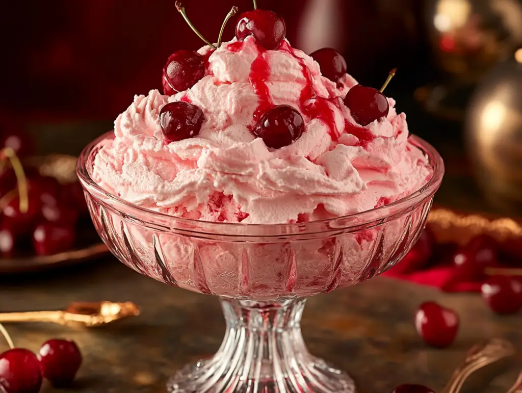 Indulge in this cherry cheesecake fluff—creamy, sweet, and so easy to make! Perfect for a quick dessert or a party treat.