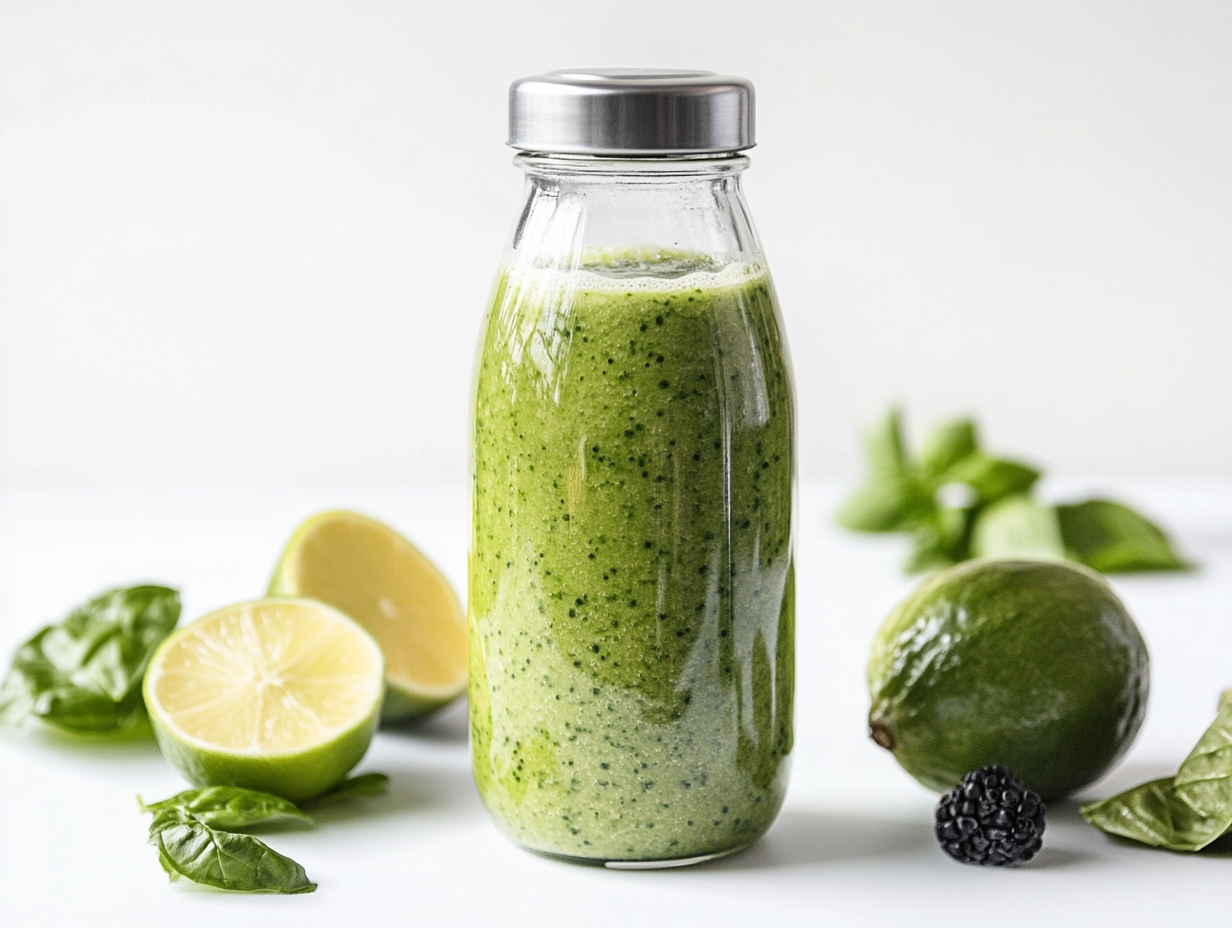 Start your day with a refreshing green smoothie packed with spinach, banana, and tropical fruits. Perfect for a quick and healthy breakfast!