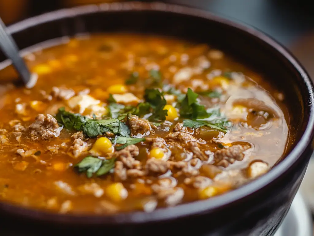 Whip up this easy, delicious Taco Soup in under 30 minutes! Packed with ground beef, beans, and spices for a comforting, flavorful meal.