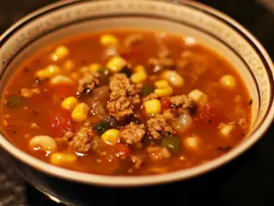 Whip up this easy, delicious Taco Soup in under 30 minutes! Packed with ground beef, beans, and spices for a comforting, flavorful meal.

