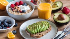 Healthy breakfast options including smoothies, eggs, and oatmeal bowls for a nutritious start to the day.

