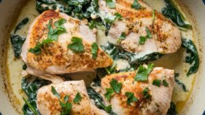 Creamy Garlic Skillet Chicken with Spinach