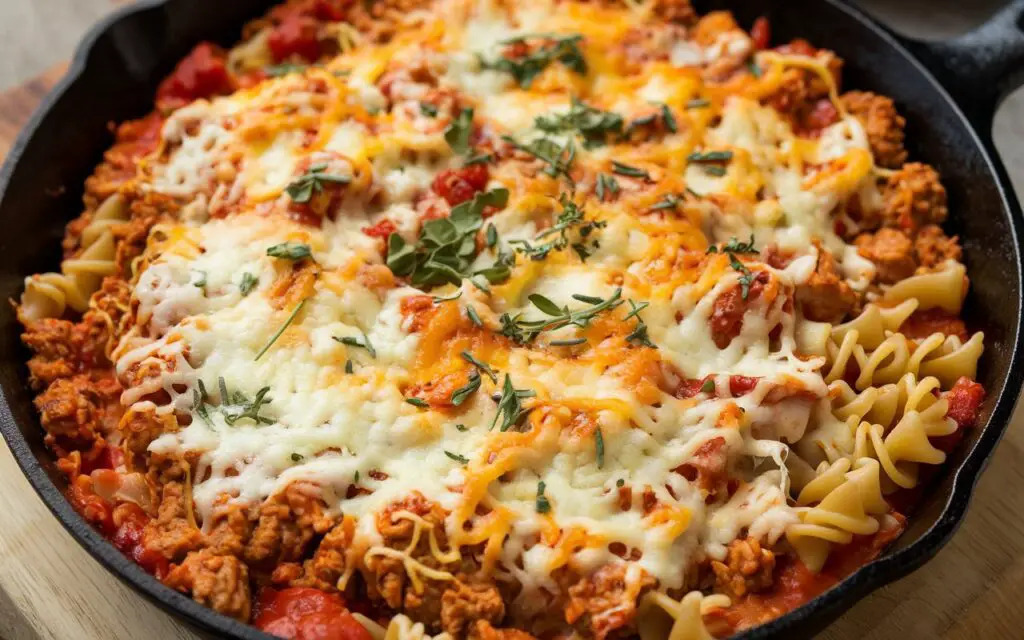 One-Skillet Cheesy Ground Chicken Pasta