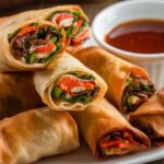 "Golden and crispy homemade egg rolls served with dipping sauces."