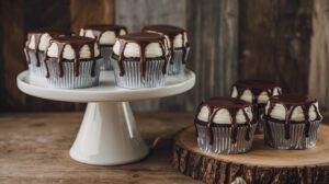 Boston Cream Pie Cupcakes topped with rich chocolate ganache and filled with smooth pastry cream, perfect for a sweet treat.

