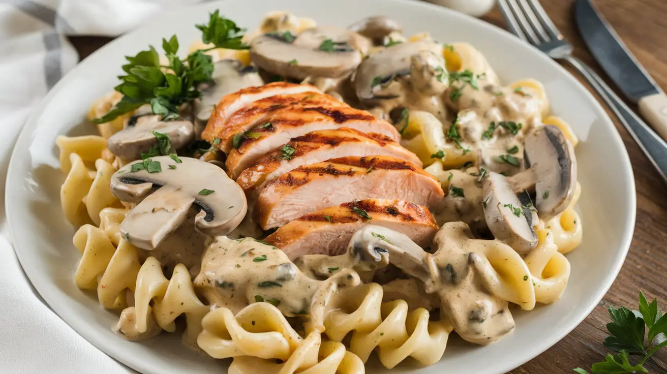 Creamy Italian chicken pasta with tender chicken, creamy sauce, and fettuccine pasta served in a bowl