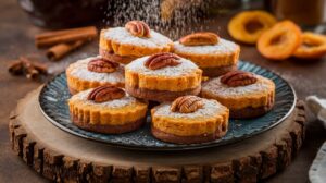  Close-up of golden-brown sweet potato cheesecake cookies with creamy centers on a baking tray.