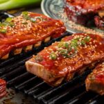 "Spicy Korean BBQ short ribs served with banchan and lettuce wraps"