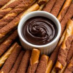 Freshly baked cinnamon sugar pretzel sticks on a parchment-lined baking sheet.