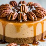 "Delicious salted caramel delight cheesecake topped with creamy caramel sauce."