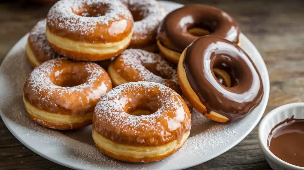 "Golden homemade Krispy Kreme doughnuts with a shiny glaze, placed on a cooling rack for a perfect homemade treat."