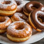 "Golden homemade Krispy Kreme doughnuts with a shiny glaze, placed on a cooling rack for a perfect homemade treat."