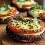 Caprese stuffed Portobello mushrooms with garlic butter, fresh mozzarella, tomatoes, and basil. A healthy and flavorful vegetarian dish.