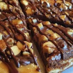 Image of a delicious Brownie Lover’s Peanut Butter Pizza topped with creamy peanut butter, chocolate chips, and chopped peanuts.