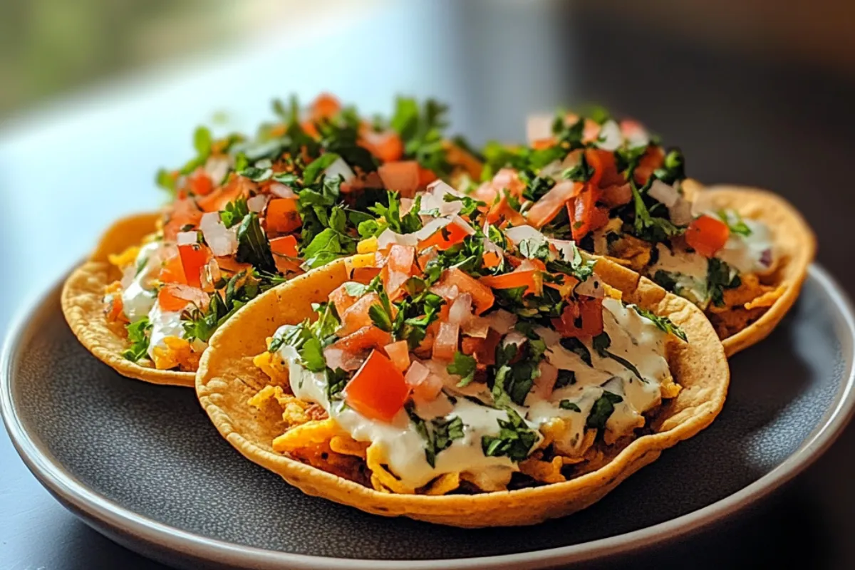 "Indian Fry Bread Tacos with ground beef, lettuce, tomatoes, and cheddar cheese on a crispy fry bread base."