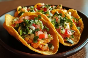 "Indian Fry Bread Tacos with ground beef, lettuce, tomatoes, and cheddar cheese on a crispy fry bread base."

