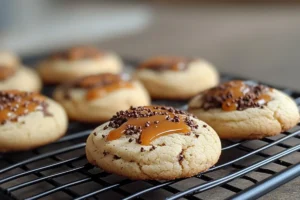 Caramel Cheesecake Cookie with a drizzle of salted caramel