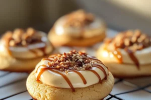 Caramel Cheesecake Cookie with a drizzle of salted caramel