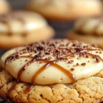 Caramel Cheesecake Cookie with a drizzle of salted caramel