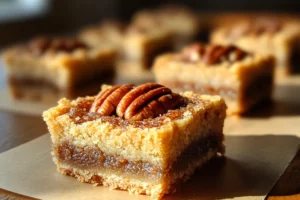 Lazy Girl Pecan Pie Bars with a golden, buttery crust and a rich pecan filling.