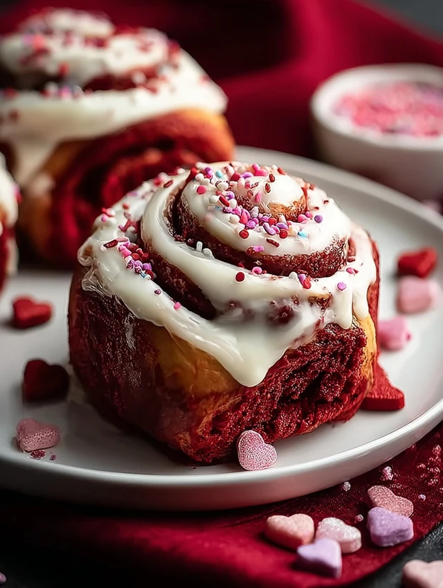 Red Velvet Valentine’s Day Cinnamon Rolls