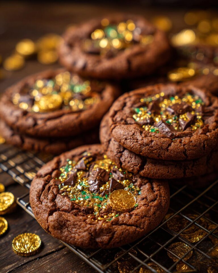 Ultra-realistic chocolate cookie with cracked surface and embedded gold-colored chocolate coins, glossy finish, studio lighting, neutral background