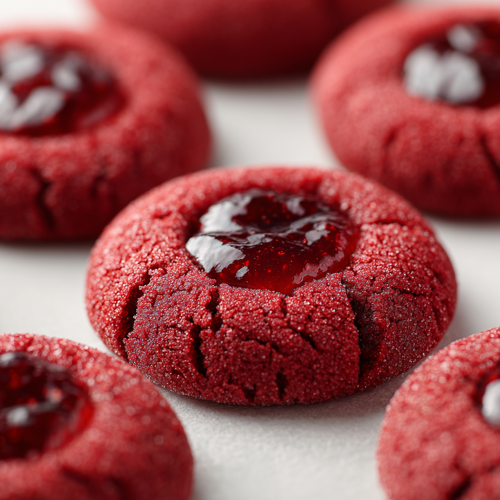 Delectable Red Velvet Thumbprint Cookies