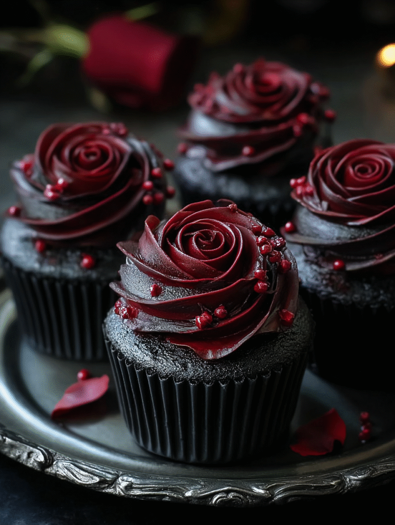 Wednesday Morticia’s Midnight Rose Garden Cupcakes Delight