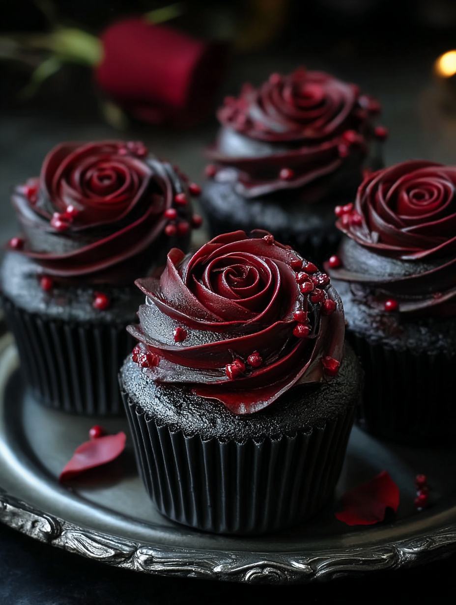 Wednesday Morticia’s Midnight Rose Garden Cupcakes Delight