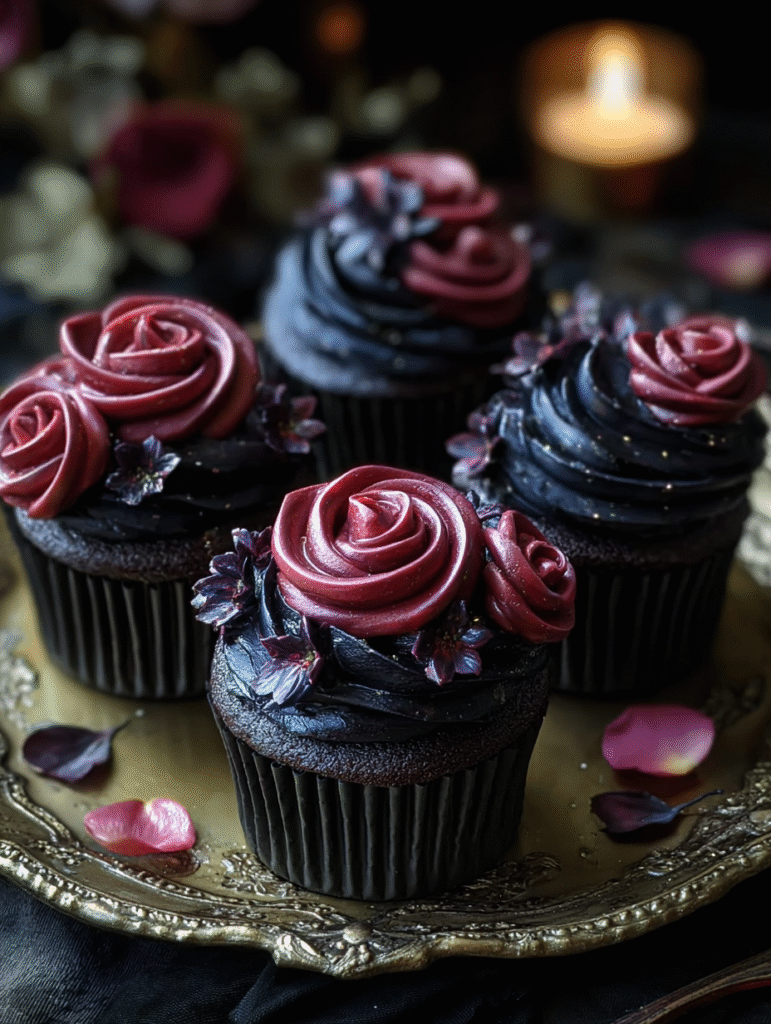 Wednesday Morticia’s Midnight Rose Garden Cupcakes Delight
