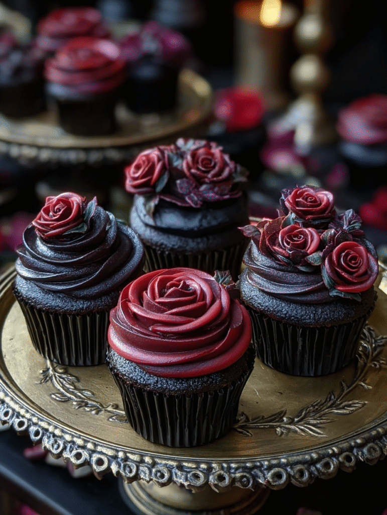 Wednesday Morticia’s Midnight Rose Garden Cupcakes Delight