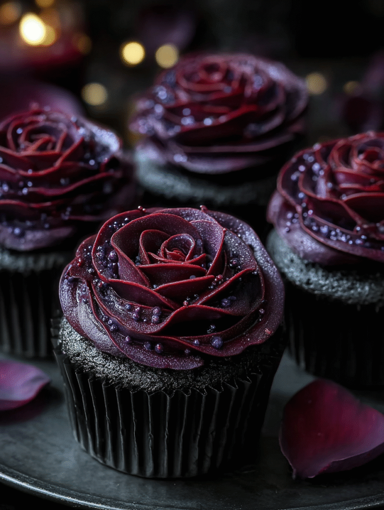 Wednesday Morticia’s Midnight Rose Garden Cupcakes Delight
