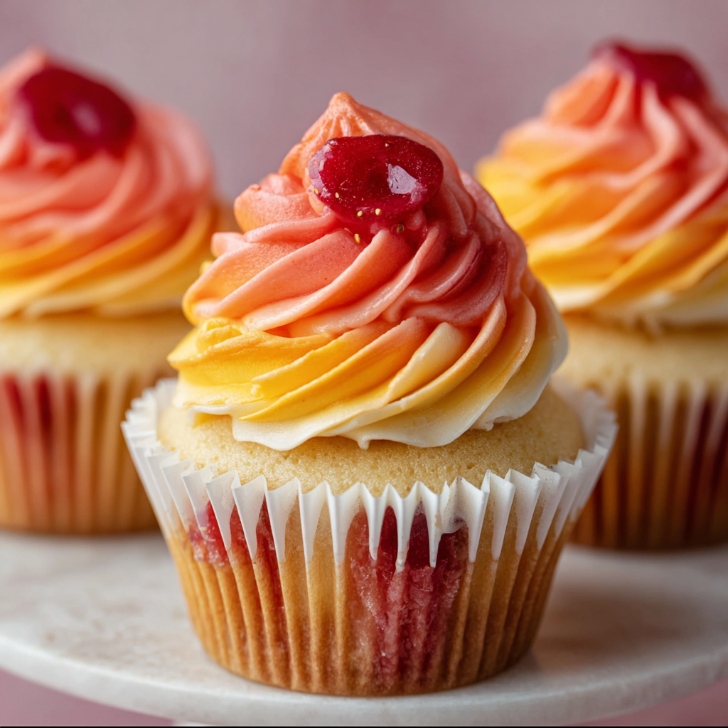 Mango Strawberry Sunset Cupcakes