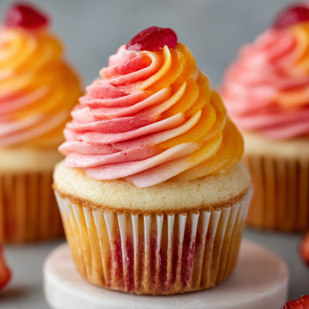 Mango Strawberry Sunset Cupcakes