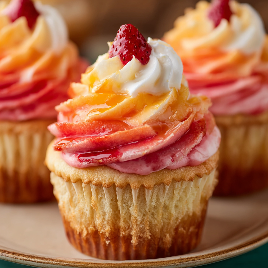 Mango Strawberry Sunset Cupcakes