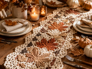 Grateful crochet table runner for Thanksgiving decor