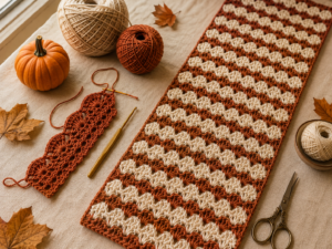 Easy crochet table runner with simple fall colors