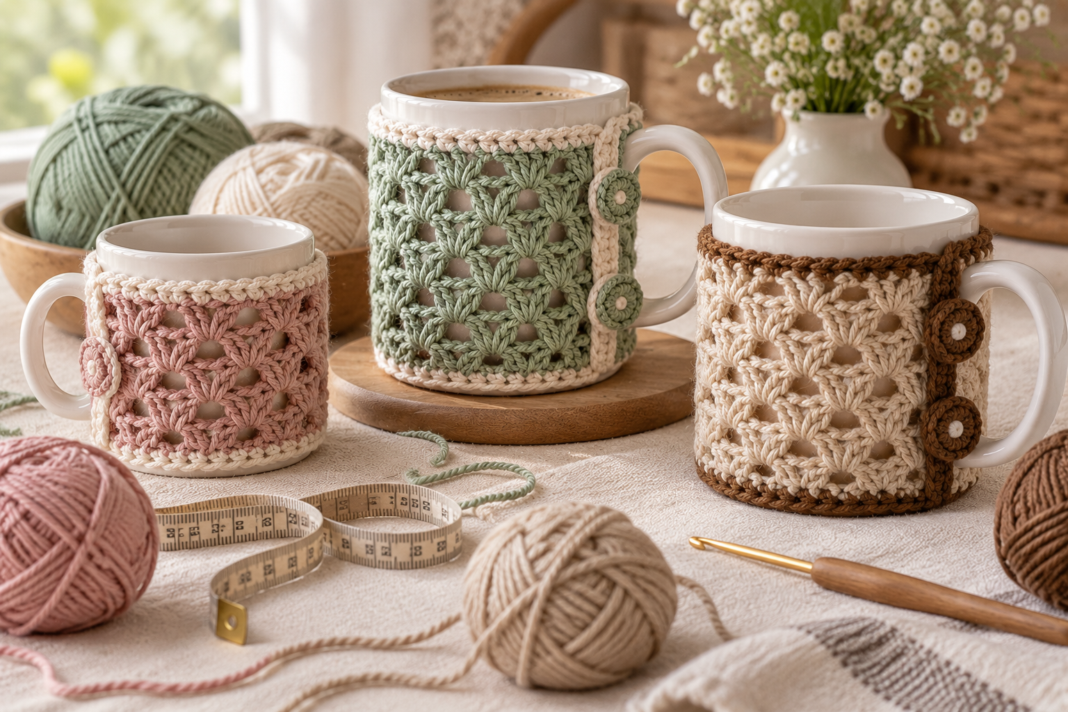 Crochet Mug Cozy Size and Color Ideas Crochet mug cozy size and color ideas in sage pink and beige